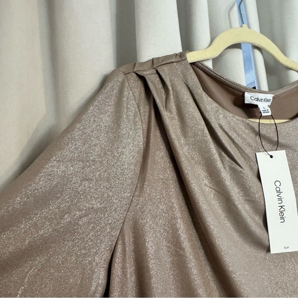 NWT - Calvin Klein Shimmering Taupe Blouse - Picture 5 of 8
